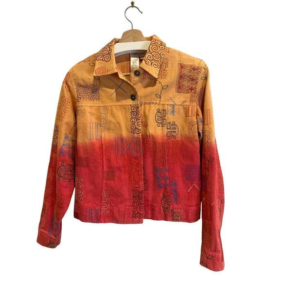 Coldwater Creek Ombré Embroidered Denim Jacket, orange/red. Womens Xsmall - Picture 2 of 5